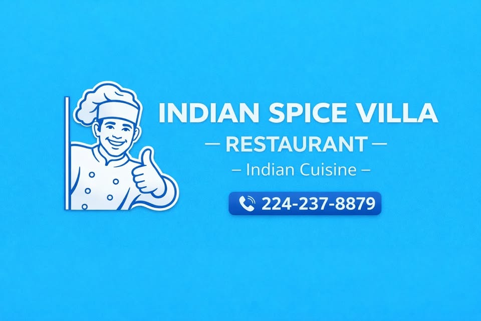 Indian Spice Villa food spread featuring biryani, samosa, curry, tandoori and naan